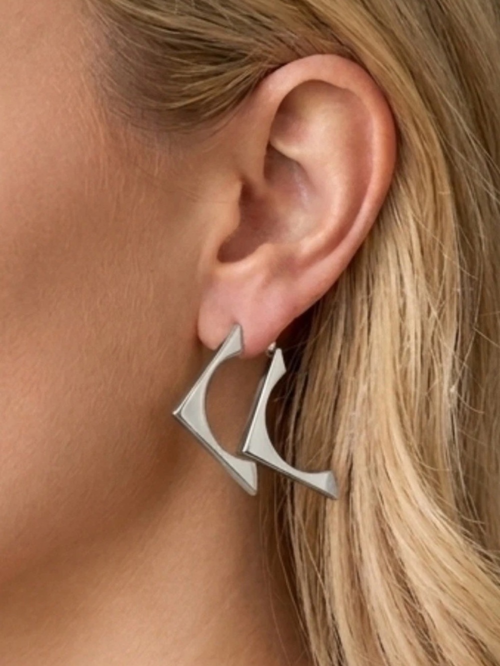 Vintage Brasilia Silver Geometric Modernist Ear Jacket Earrings